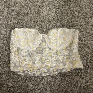 Zara White and Yellow Lace Top